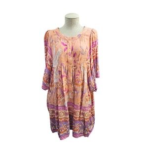 Jaase Dress Medium Floral Crane Boho Gypsy Festival Mini Dress Oversize Body EUC